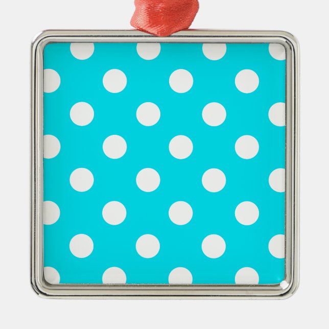 Polka dots cyan hex code 00E3F4 Metal Tree Decoration (Front)