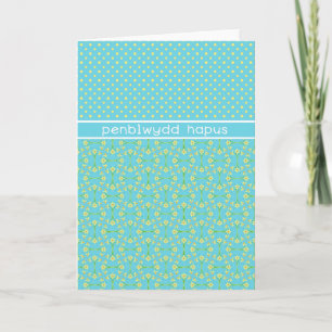 Polka Dots Daffodils Birthday Card: Welsh Greeting Card