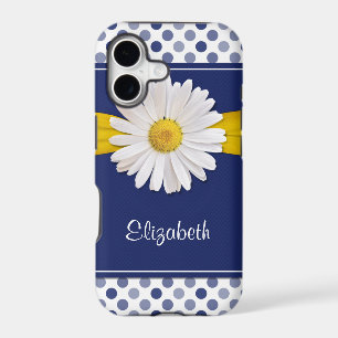 Polka Dots Daisy Navy Blue Ribbon
