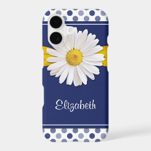 Polka Dots Daisy Navy Blue Yellow Personalised