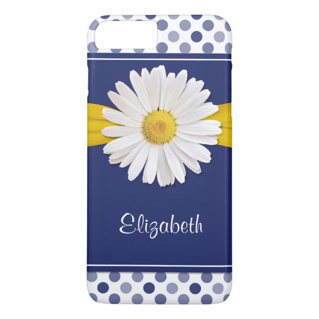 Polka Dots Daisy Navy Blue Yellow Personalised Case-Mate iPhone Case (Back)