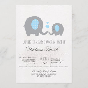 Polka Dots Elephant Baby Shower Grey and Blue Invitation