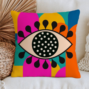 Polka Dots Evil Eye Abstract Shapes Bohemian Nazar Cushion