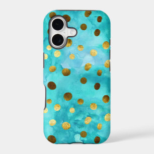 Polka Dots Faux Gold And Turquoise Watercolor Case