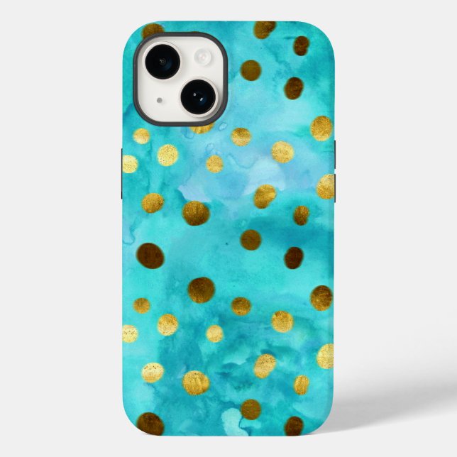 Polka Dots Faux Gold And Turquoise Watercolor Case (Back)