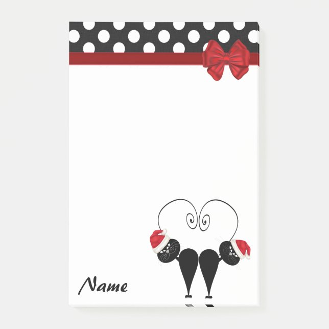 Polka dots funny Santa cat couple  monogram Post-it Notes (Front)