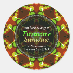 Polka Dots Geometric Star Bookplate Sticker