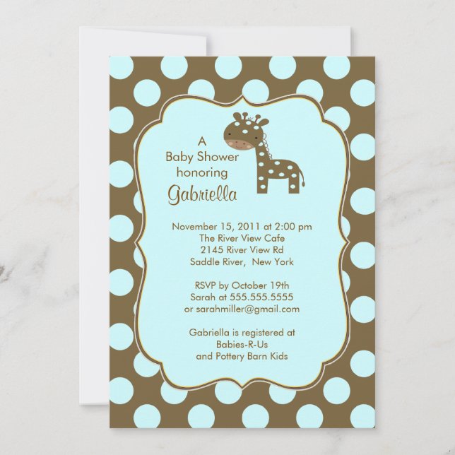Polka Dots Giraffe Boy Baby Shower Invitation (Front)