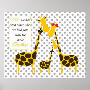polka dots giraffe family yellow baby boy nursery poster