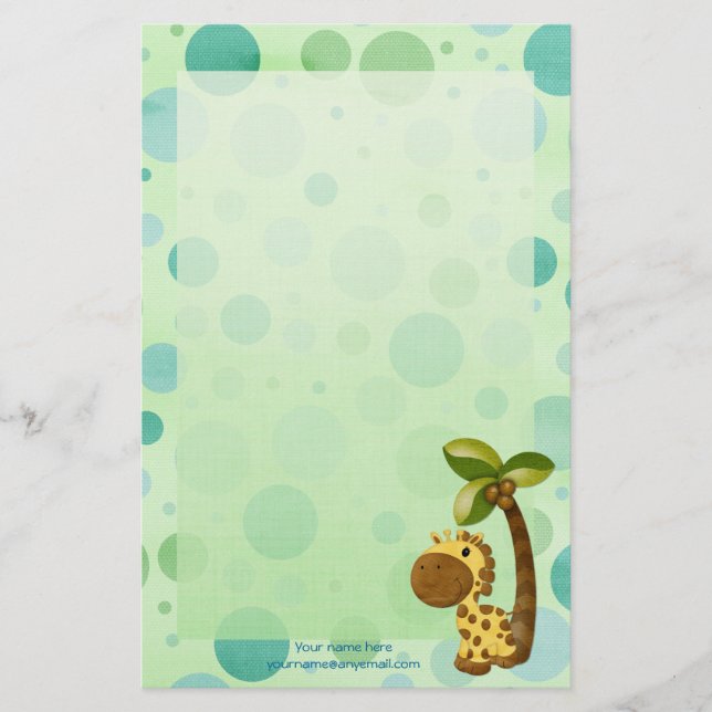 Polka Dots Giraffe - Neutral Baby and Kids theme Stationery (Front)
