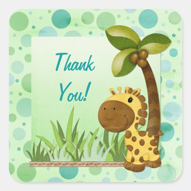 Polka Dots Giraffe - Neutral Baby Shower Square Sticker (Front)