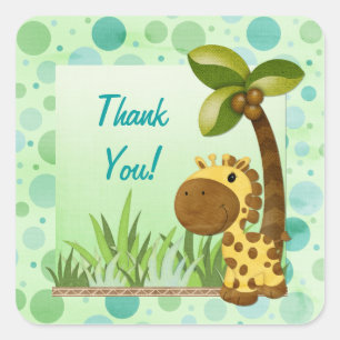 Polka Dots Giraffe - Neutral Baby Shower Square Sticker