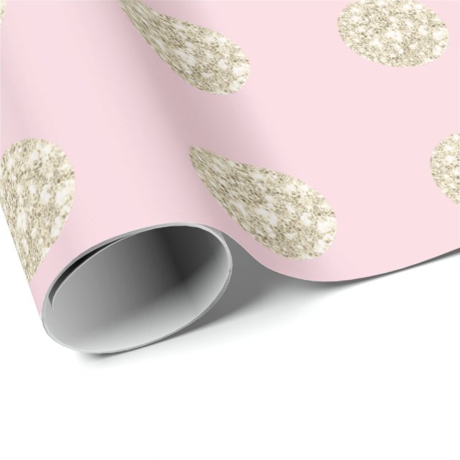 Polka Dots Glitter Sparkly Pastel Pink Blush Ivory Wrapping Paper (Roll Corner)
