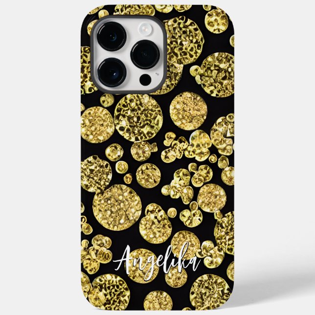 Polka Dots Gold and Black Personalised Name Case-Mate iPhone Case (Back)