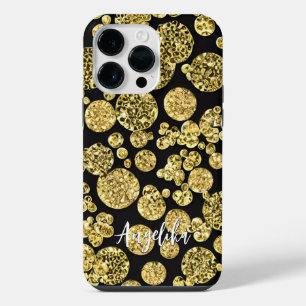 Polka Dots Gold and Black Personalised Name iPhone 14 Pro Max Case