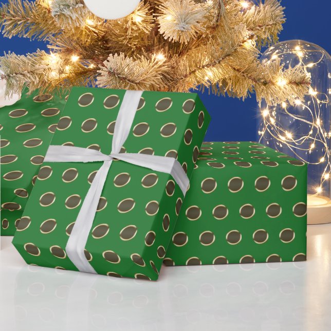 Polka dots gold and green pattern chic gift wrapping paper (Holidays)
