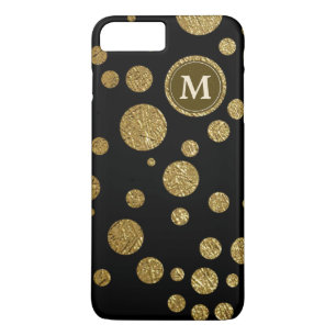 polka dots gold on black, personalised iPhone 8 plus/7 plus case