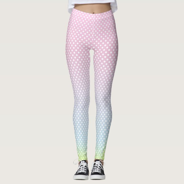 Polka Dots Gradient Pink  Blue Yellow Leggings (Front)