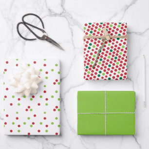  Polka Dots Green & Red Christmas Coordinated Wrapping Paper Sheet