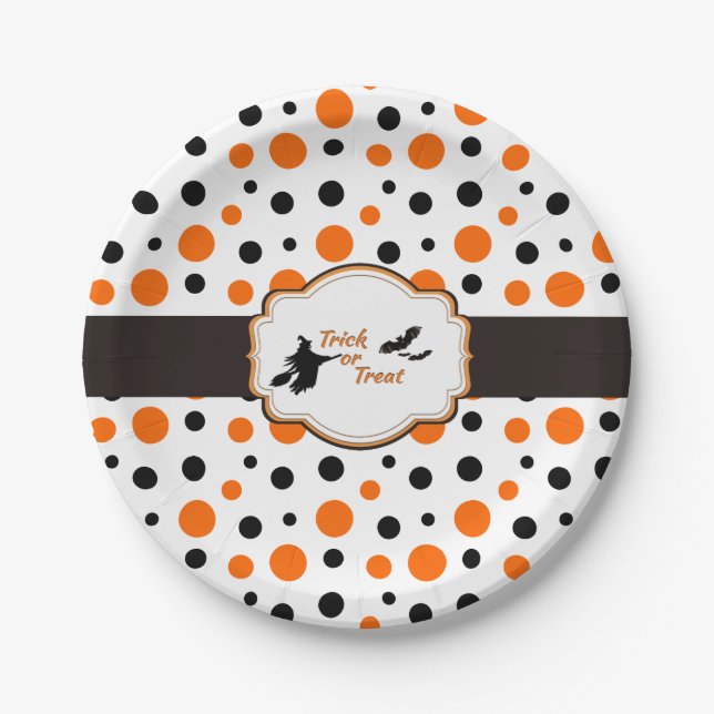 Polka Dots Hallowen Paper Plates 7" (Front)