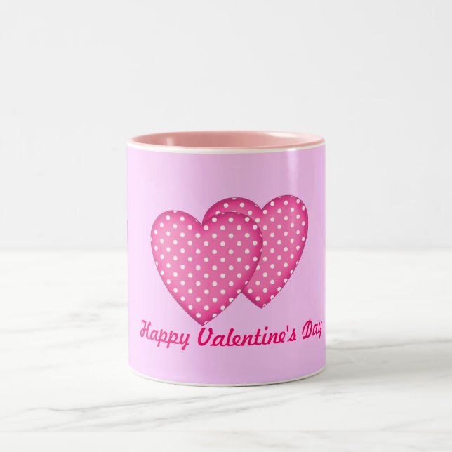 Polka Dots Hearts Two-Tone Coffee Mug (Center)