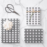 Polka dots hearts white grey