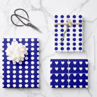 Polka dots hearts white navy
