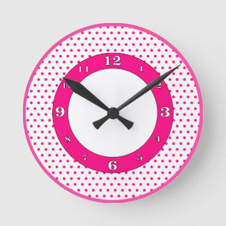 Polka Dots- Hot Pink Round Clock