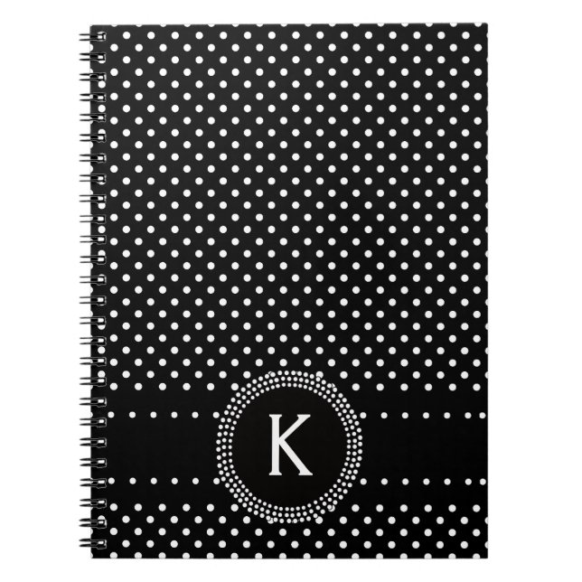 Polka Dots in Black and White with Mod Circle Notebook (Front)