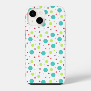 Polka Dots in Bright Green Blue Red Pink Grey iPhone 14 Case