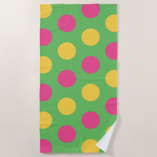 Polka Dots in Lime Green Hot Pink and Yellow Beach Towel