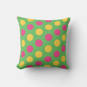Polka Dots in Lime Green Hot Pink and Yellow Cushion