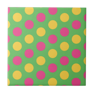 Polka Dots in Lime Green Hot Pink and Yellow Tile