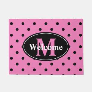 Polka Dots in Pink and Black Personalised Doormat