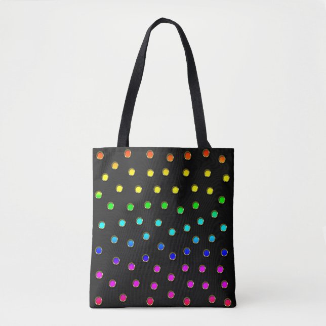 Polka Dots in Rainbow Recessed Metallic Design Tote Bag (Front)