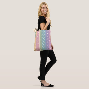 Polka dots in striped pastel shades tote bag