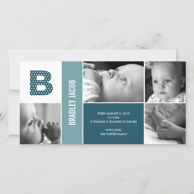 Polka Dots Initial Baby Birth Announcement (Front)