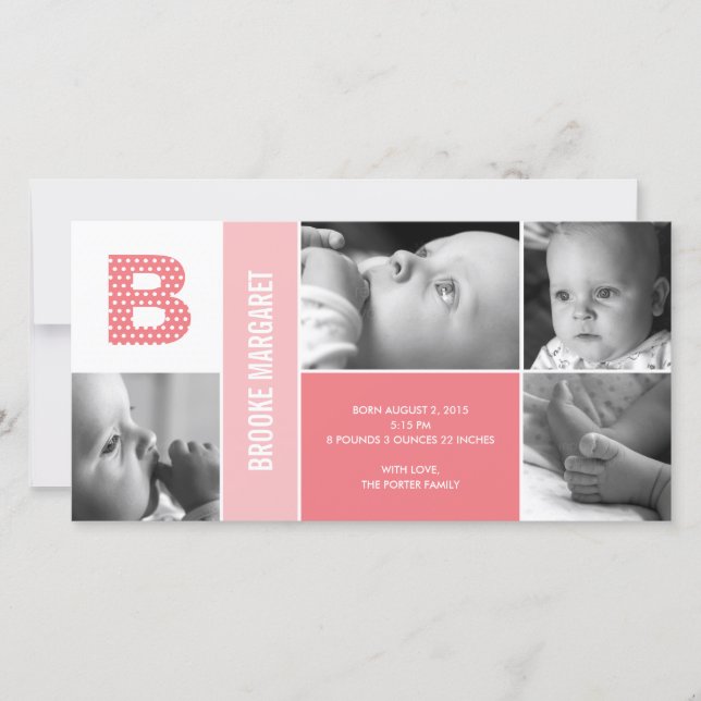 Polka Dots Initial Baby Birth Announcement (Front)