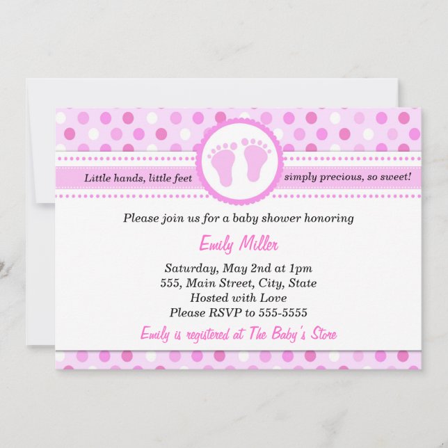 Polka Dots Invitation Baby Girl Shower Pink (Front)