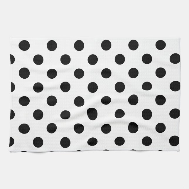 Polka Dots Large - Black on White Tea Towel (Horizontal)