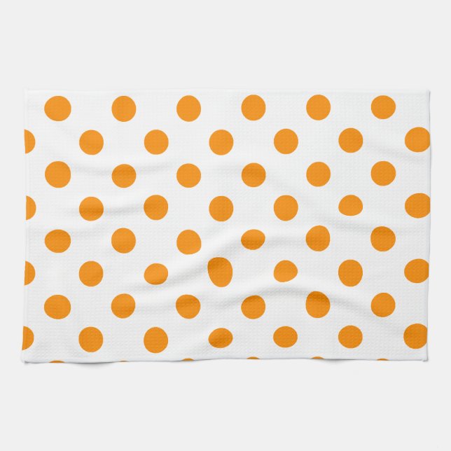 Polka Dots Large - Dark Orange on White Tea Towel (Horizontal)