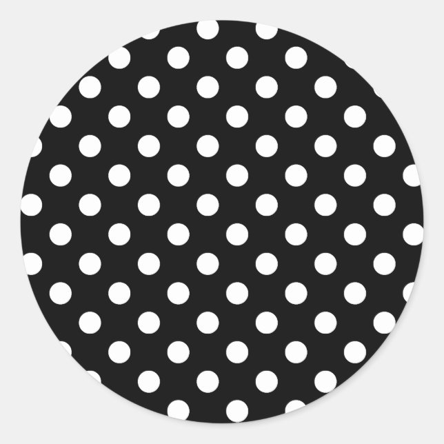 Polka Dots Large - White on Black Classic Round Sticker (Front)