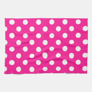 Polka Dots Large - White on Deep Pink Tea Towel