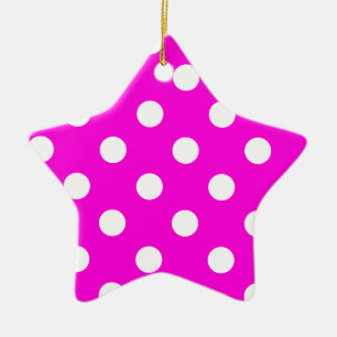 Polka dots magenta #FF00DC Ceramic Tree Decoration