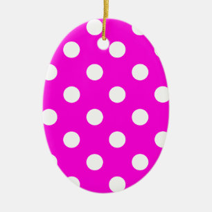Polka dots magenta #FF00DC Ceramic Tree Decoration