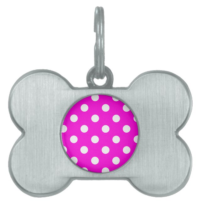 Polka dots magenta #FF00DC Pet ID Tag (Front)