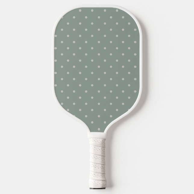 Polka Dots Mint Green and Soft Gray Polka Pattern Pickleball Paddle (Front)
