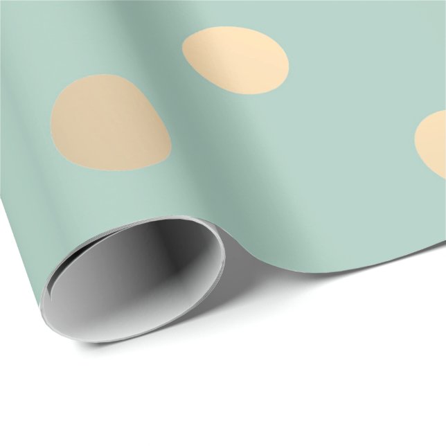 Polka Dots Mint Green Pastel Foxier Gold Ivory Wrapping Paper (Roll Corner)