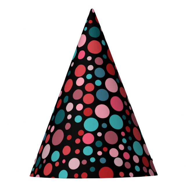 Polka Dots Multi Colour on Black Background Party Hat (Front)