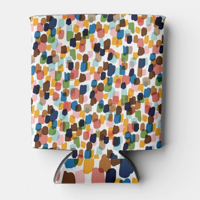 Polka Dots: Multicoloured Hand Paint. Can Cooler (Front)